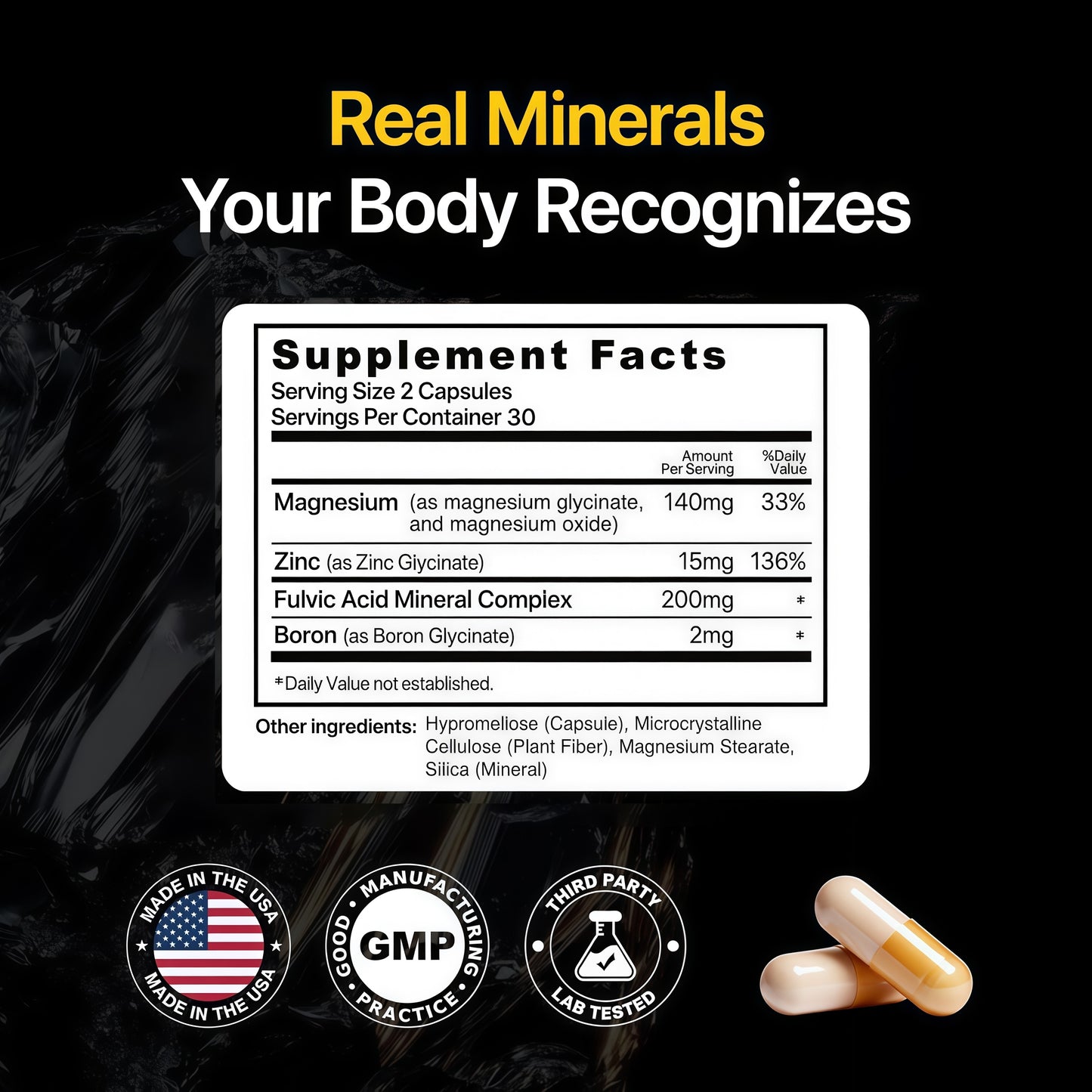 Menerals Mens Multivitamin, Trace Mineral Supplement with Fulvic Acid 60Ct